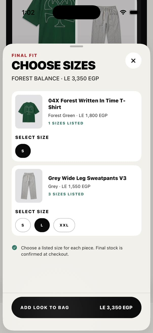 Baynoire concept app final fit size selection